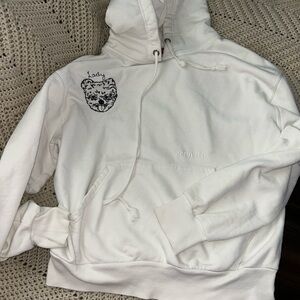 STAUD Cream Hoodie with Embroidered Cat Design